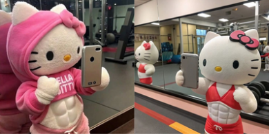 gấu bông hello kitty cơ bắp