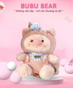 Gấu bông lợn hồng đội mũ đeo yếm kẻ caro cao cấp siêu đáng yêu