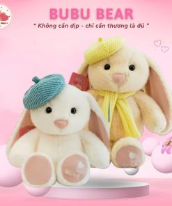 Gấu Bông Thỏ Mũ Nồi Quàng Khăn BUBU BEAR Gấu Bông Thỏ Tai Dài Đội Mũ Khăn Mùa Đông